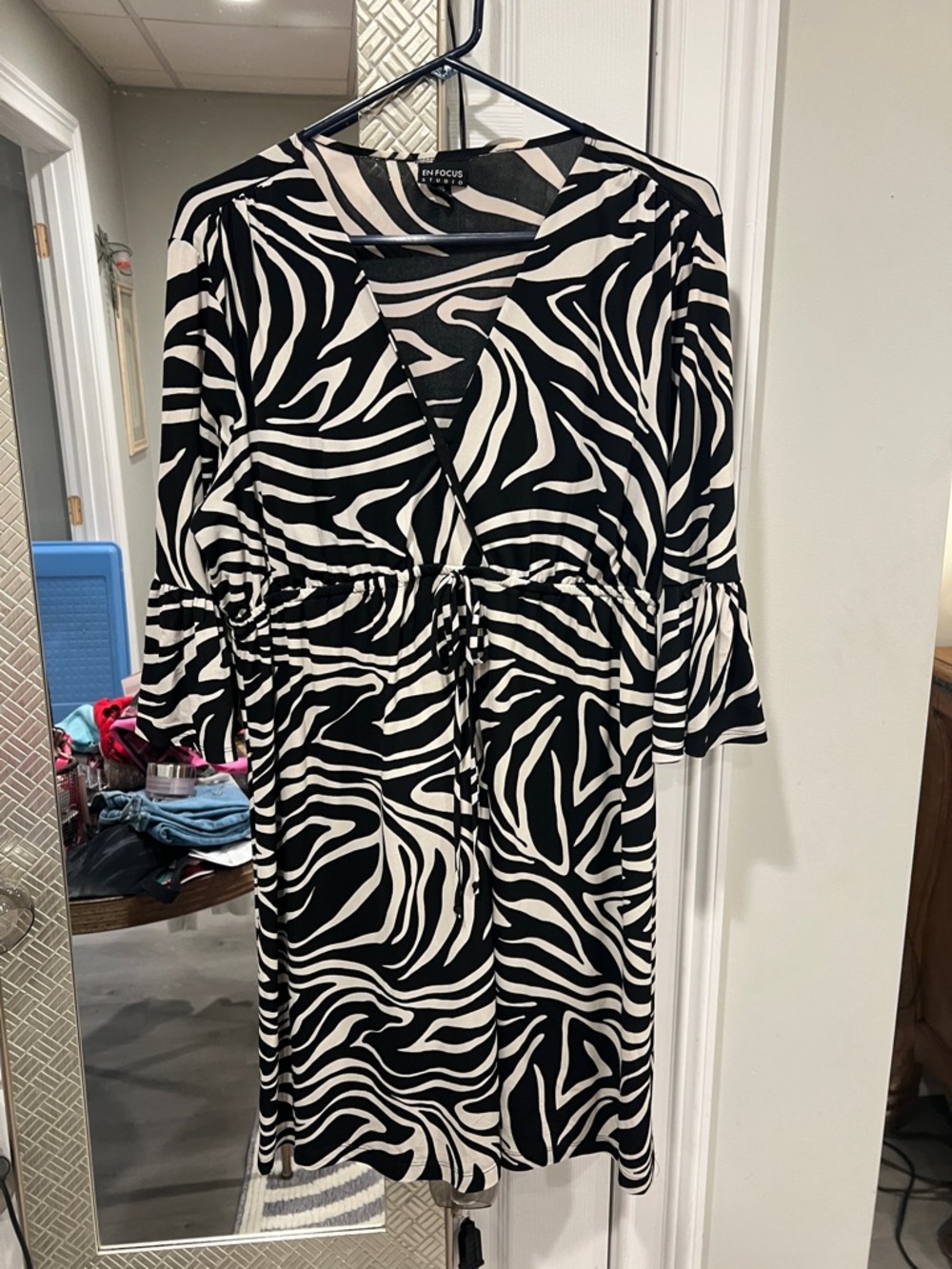 Enfocus Studio Black & White Zebra-Print Long Sleeve Wrap Dress